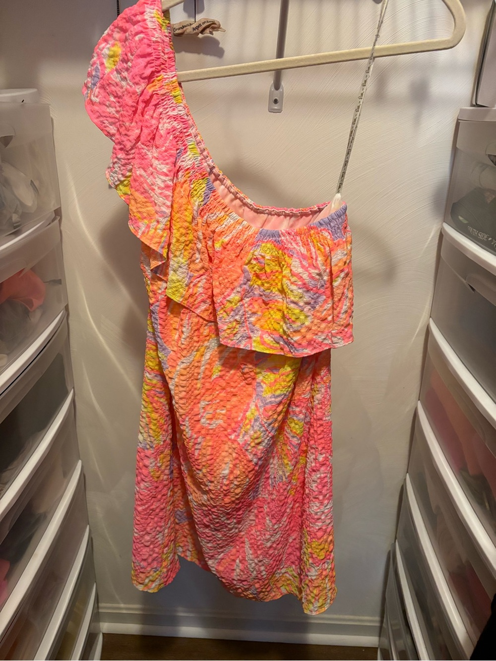 Lilly Pulitzer Neon Coral Multicolor Ruffle Dress